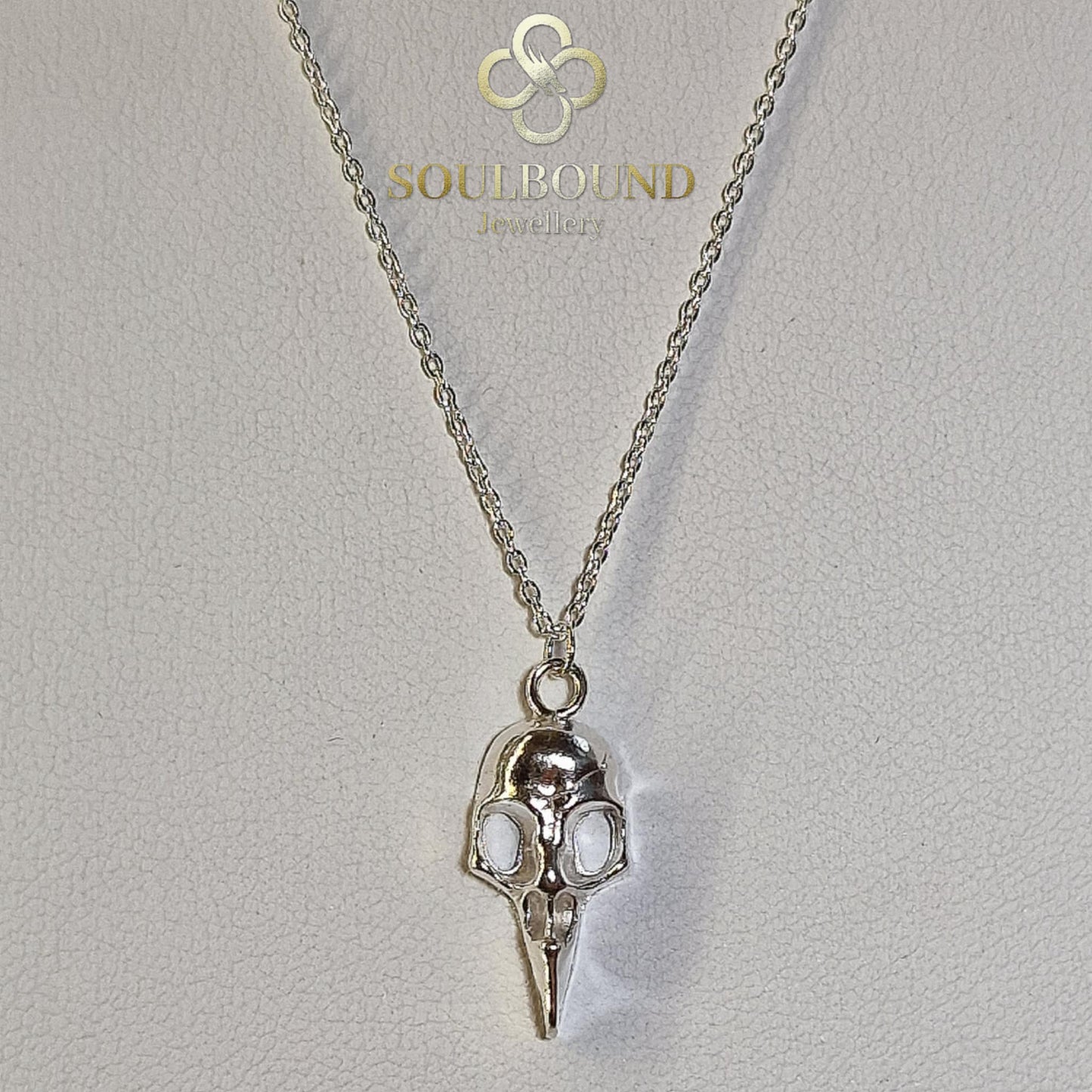 Fine Silver Crow Skull Necklace