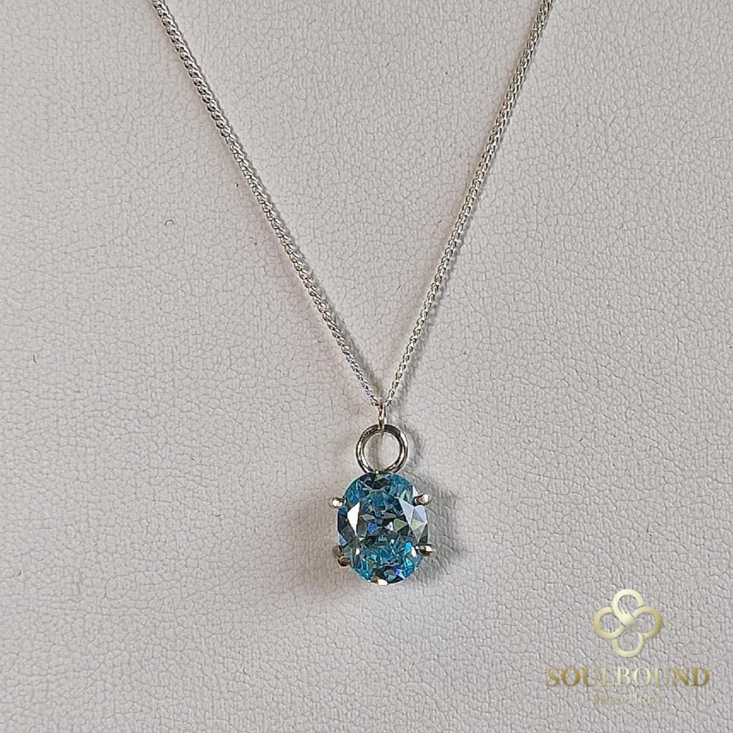 Sterling Silver Aqua Oval Necklace
