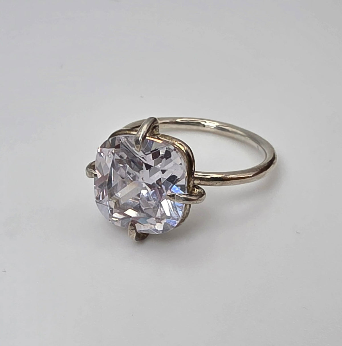 Sterling Silver Clear Cushion Cut Ring