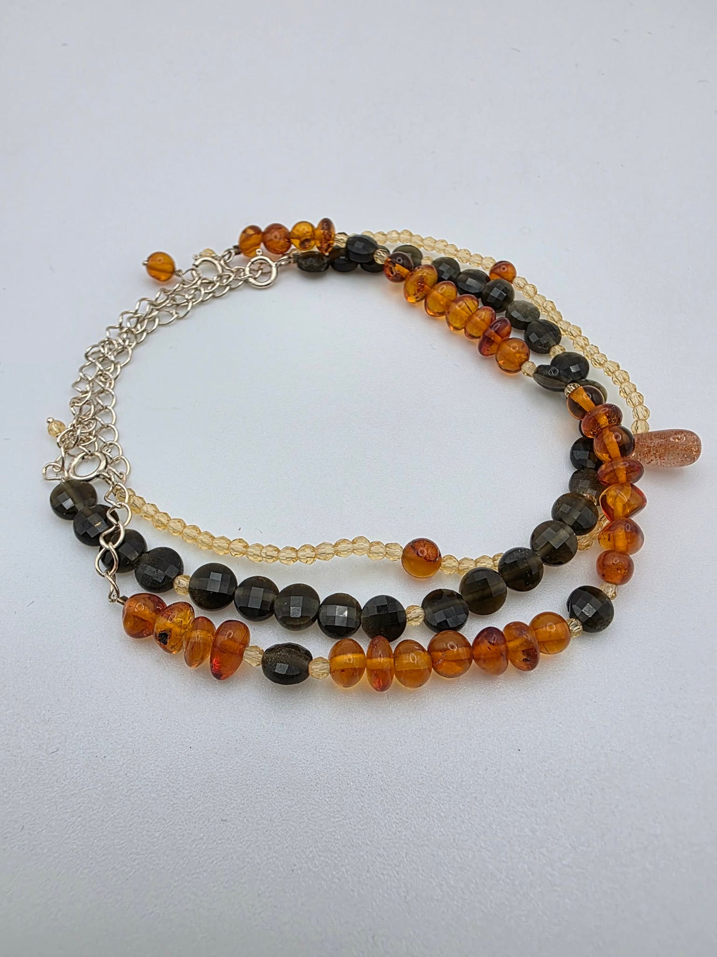 Citrine, Amber and Gold Obsidian Bracelet Trio