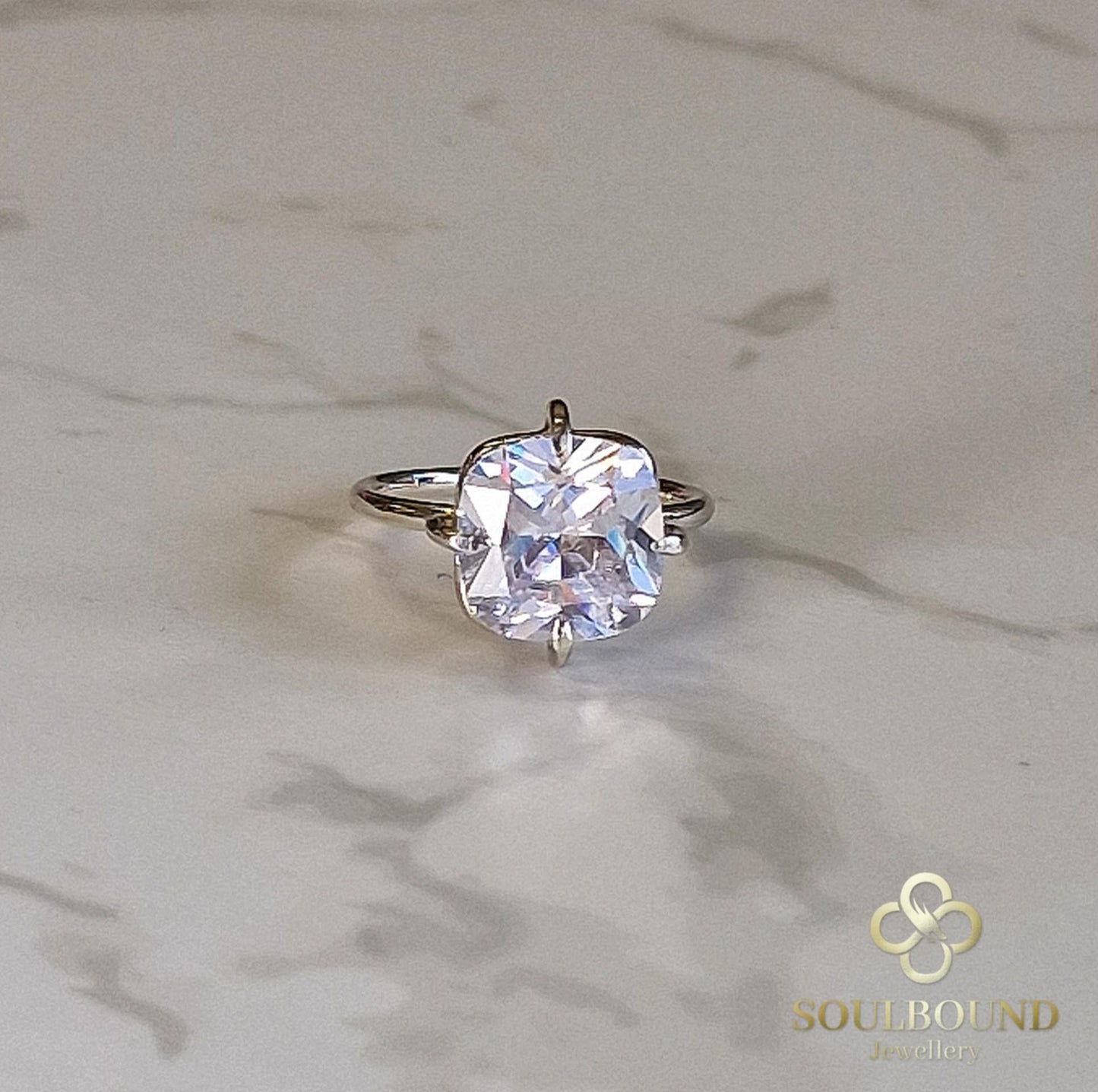 Sterling Silver Clear Cushion Cut Ring
