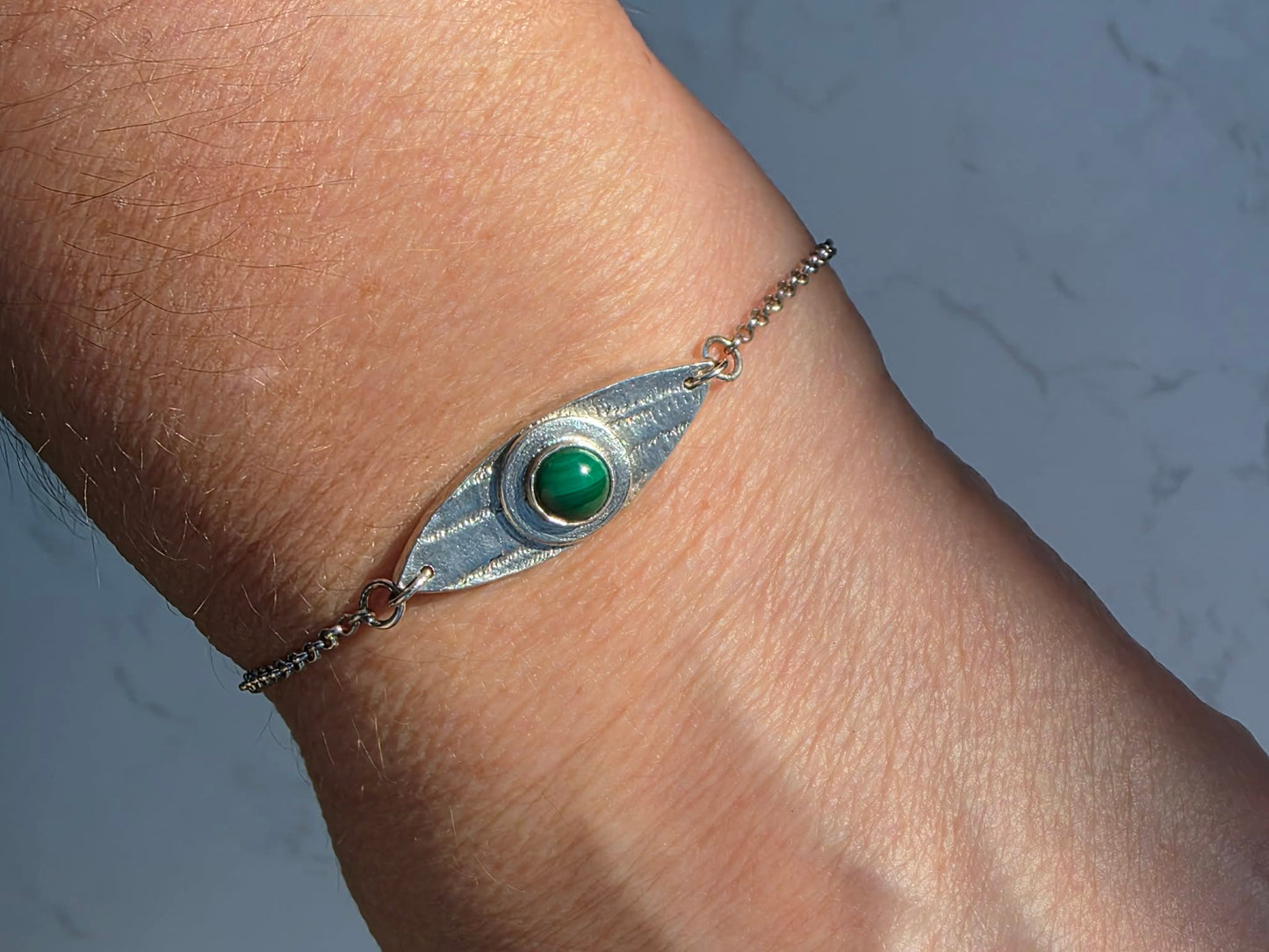 Malachite and Fine Silver Bracelet