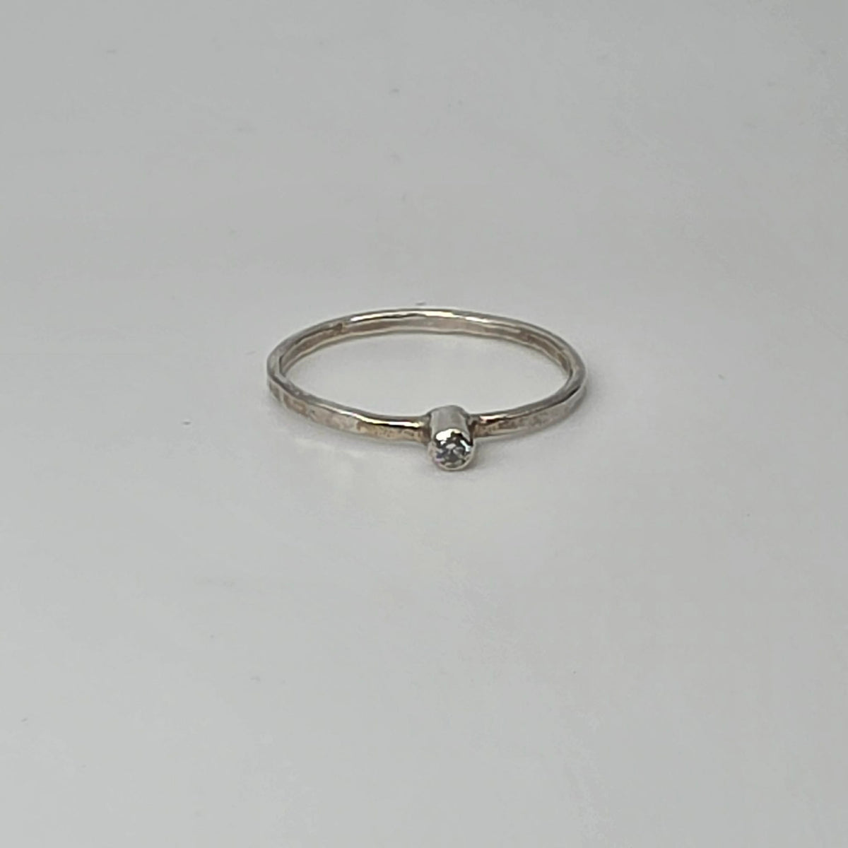 Hammered Sterling Silver Ring with Clear Cubic Zirconia
