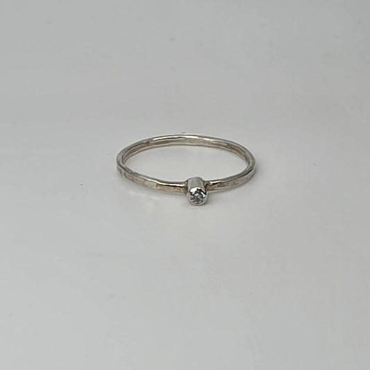 Hammered Sterling Silver Ring with Clear Cubic Zirconia