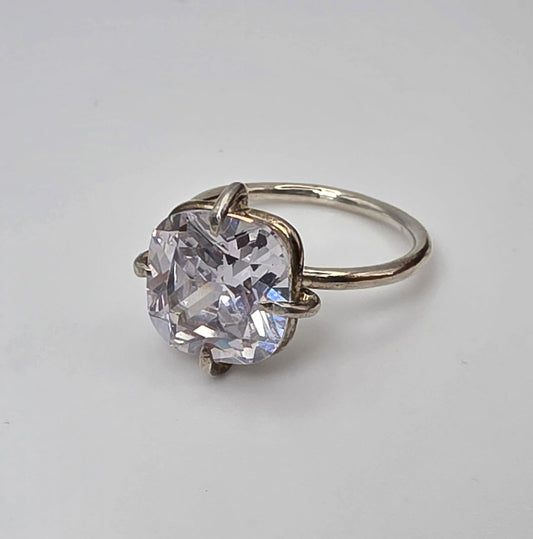 Sterling Silver Clear Cushion Cut Ring