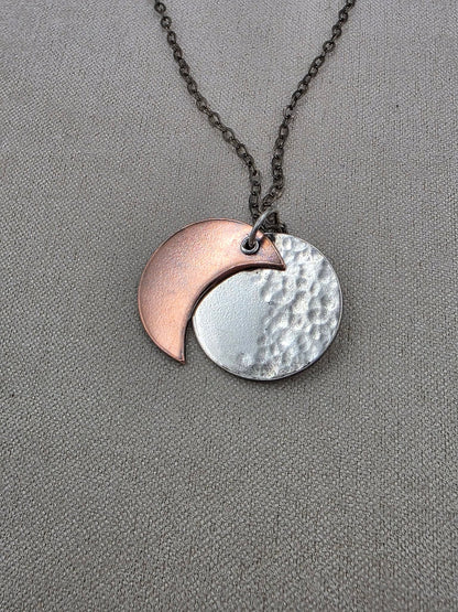 Sterling Silver and Copper Moon Necklace