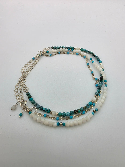 Turquise, Shell and Silver Bracelet Trio